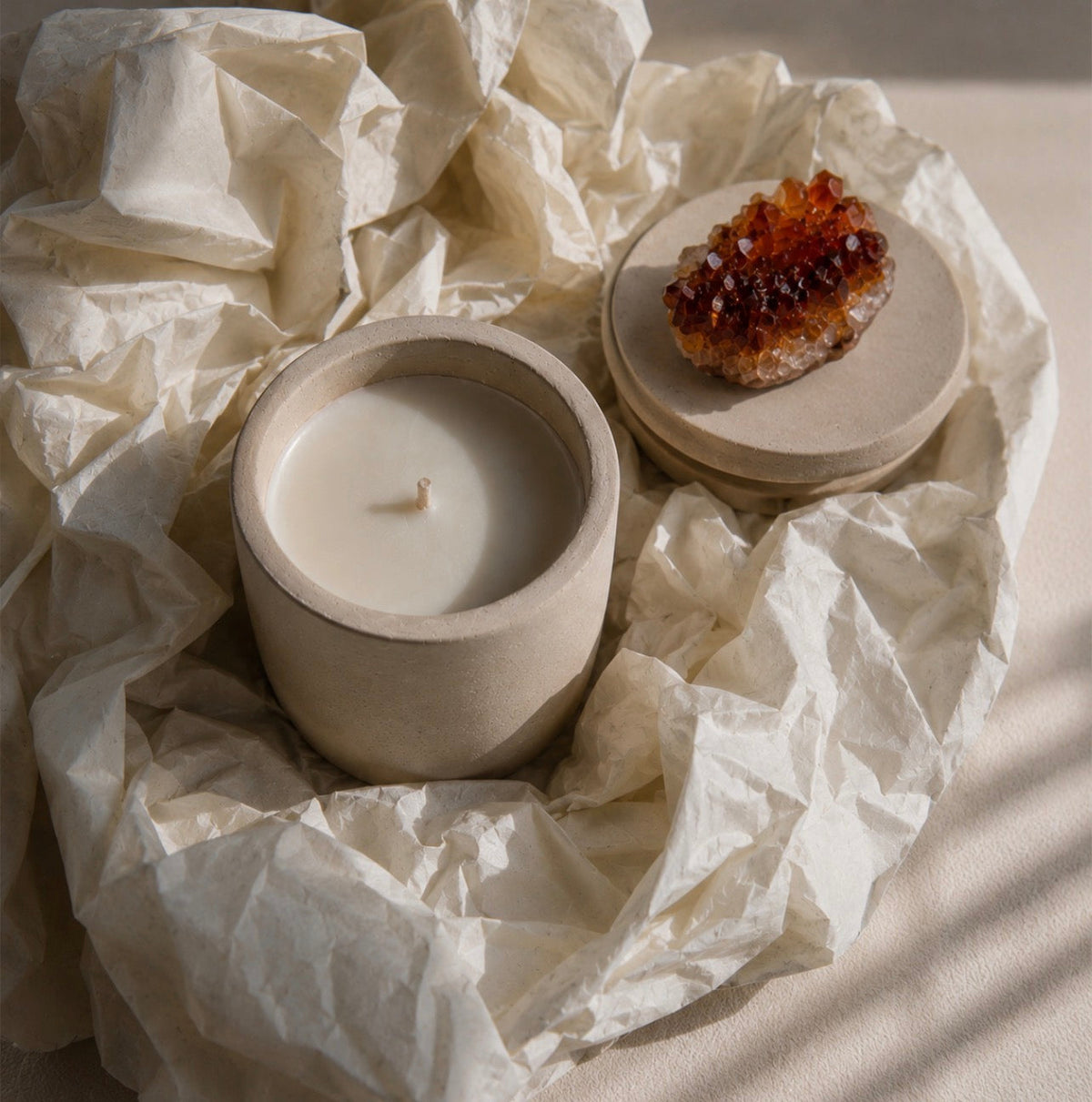 Citrine Crystal Concrete Candle