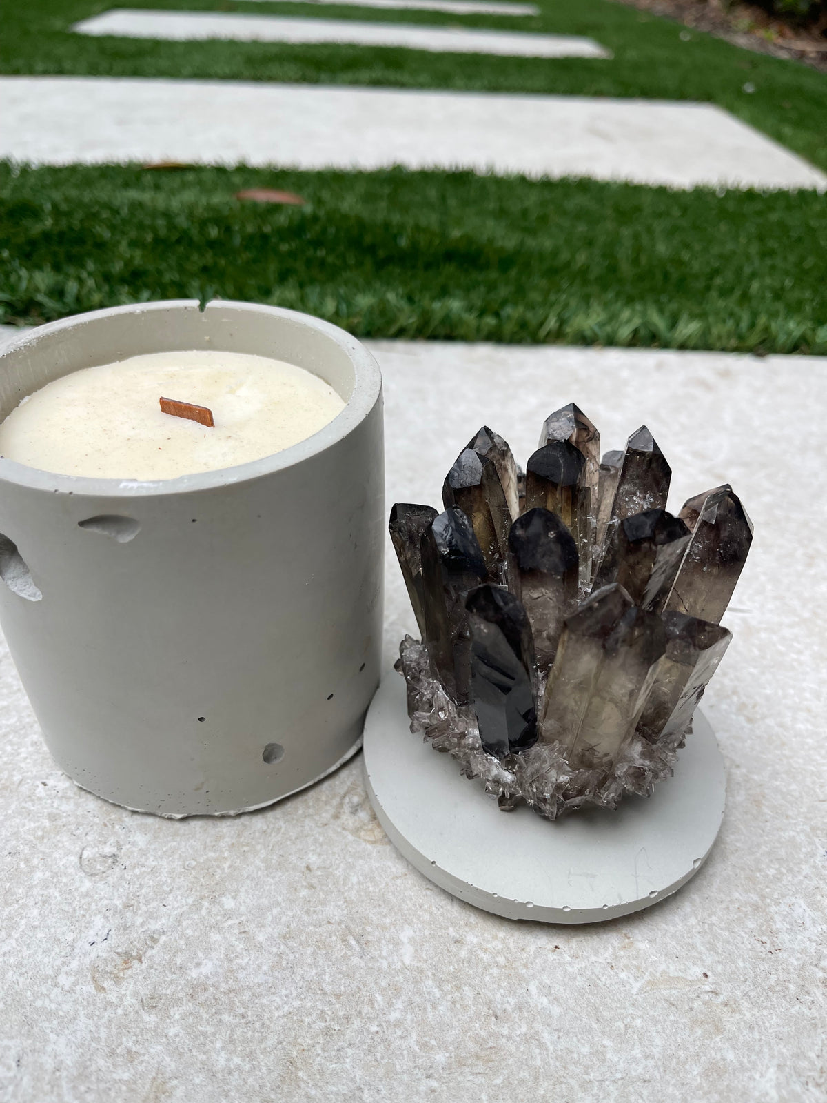 Smoky Quartz Crystal Concrete Candle