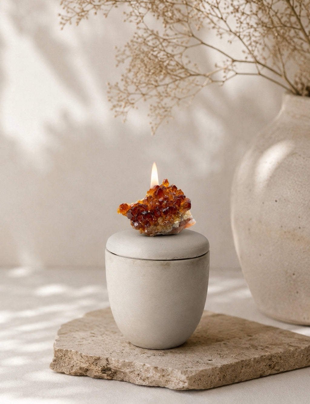 Citrine Crystal Concrete Candle