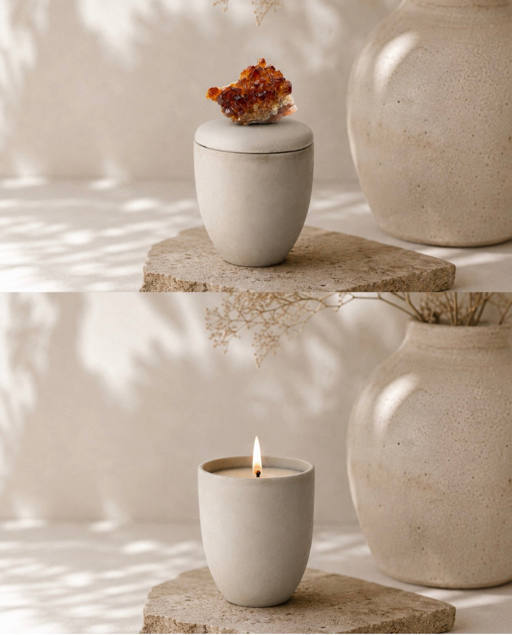 Citrine Crystal Concrete Candle