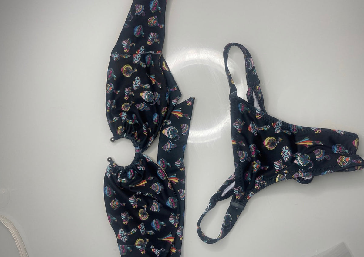 Mushroom print bikini top, ties in the back