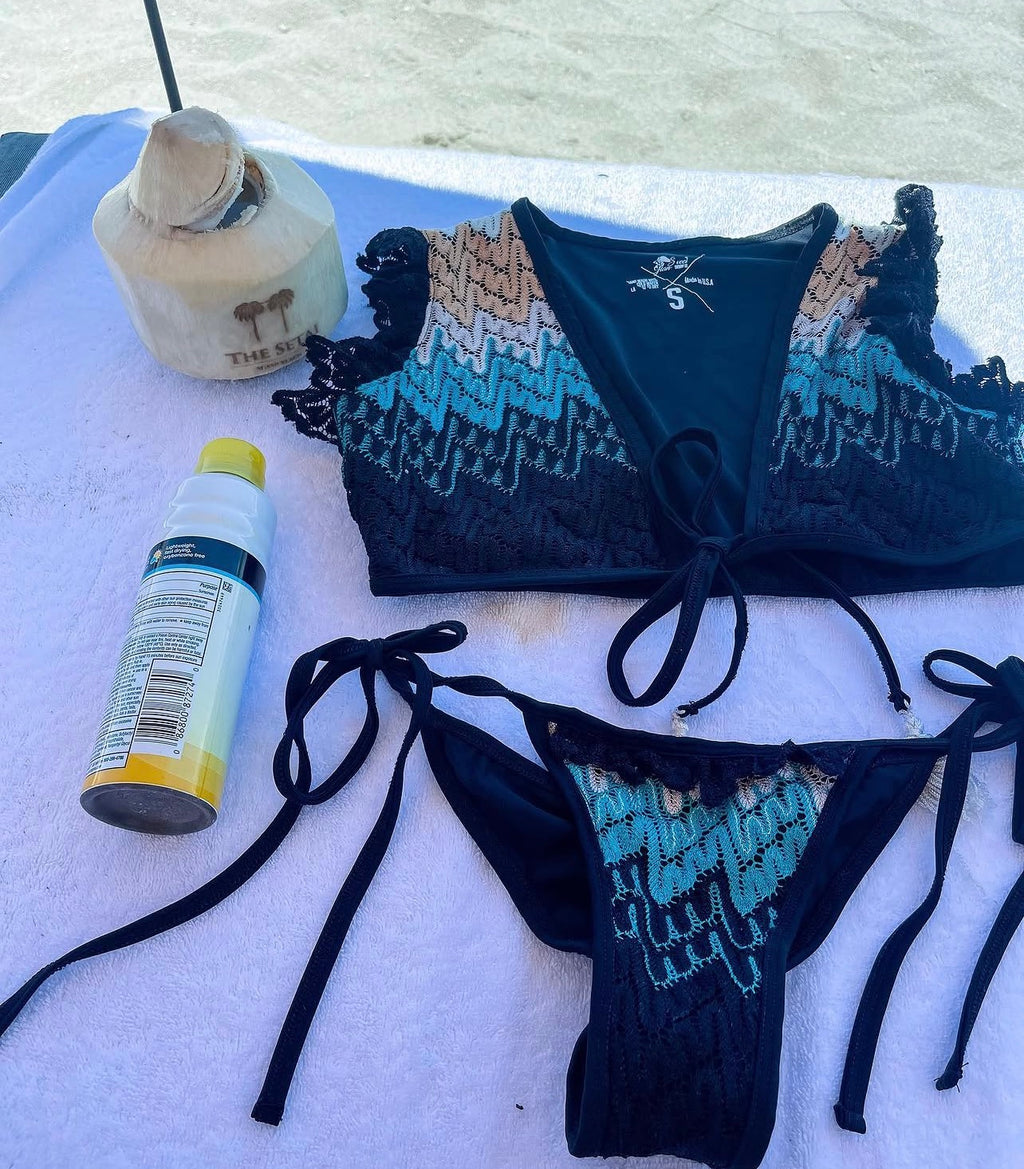 Turquoise Noir Lace Bikini Set