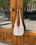 Rosé lace shoulder bag, handmade beach accessory