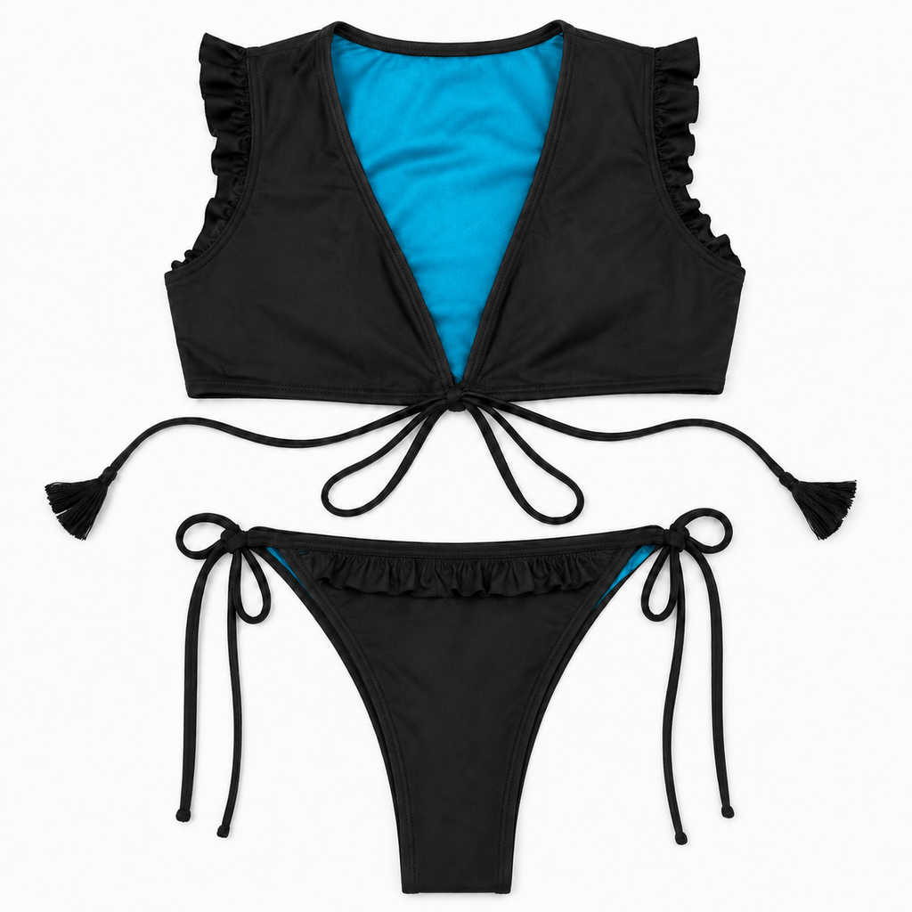 Midnight Splash Ruffle Bikini Set