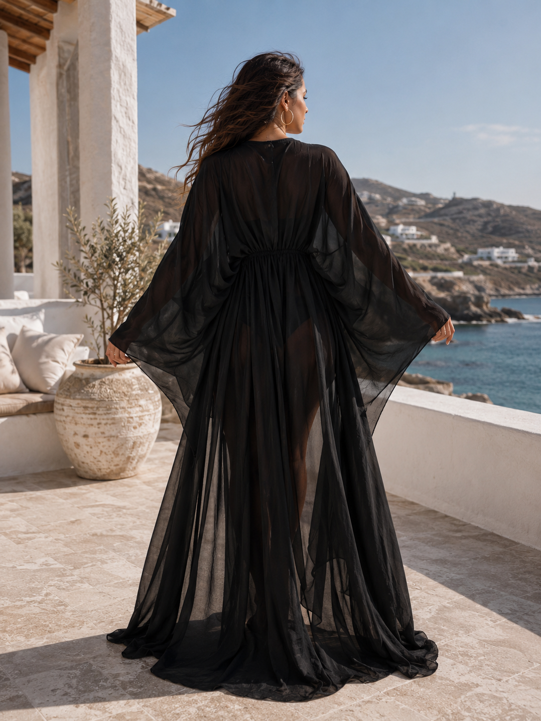 Midnight Sheer Maxi Kimono Cover-Up